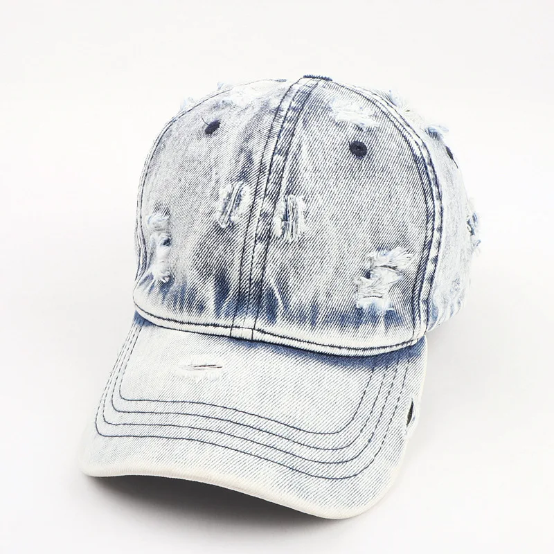 Summer Outdoor Sun Shade Washed Denim Hat For Men Snapback Trucker Hats High Quality Women Cap Worn Hole Baseball Caps