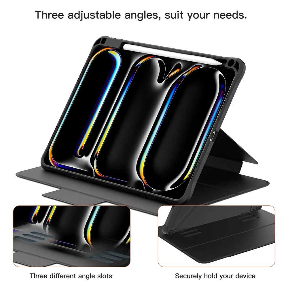 MUTURAL Tablet Case for iPad Pro 11 (2025) / (2024) Grid Pattern Folio Stand Cover with Pencil Slot - Black