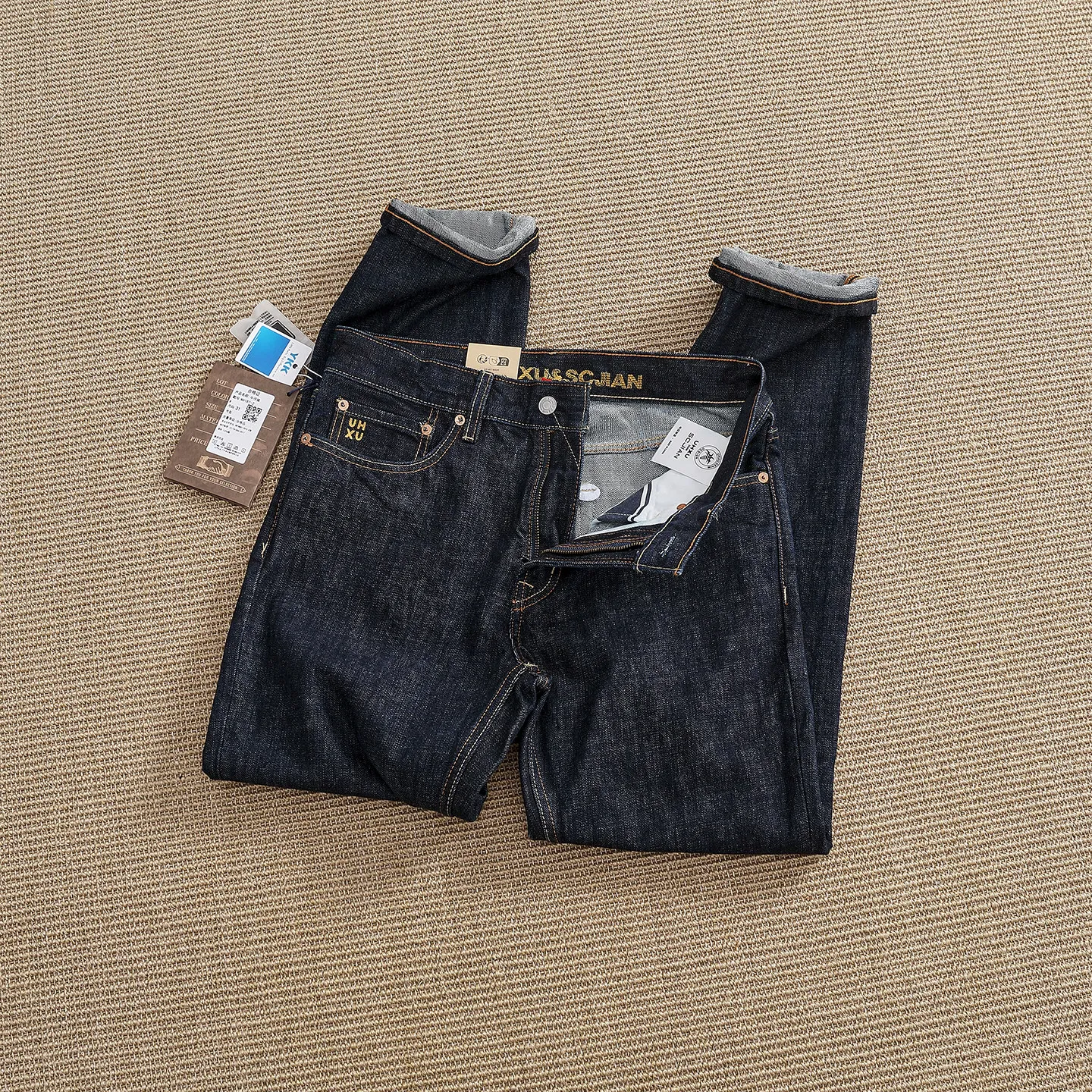 Autumn New American Retro Primary Color Selvedge Denim Jeans Men's Amekaji 100% Cotton Washed Heavyweight Straight Cowboy Pants