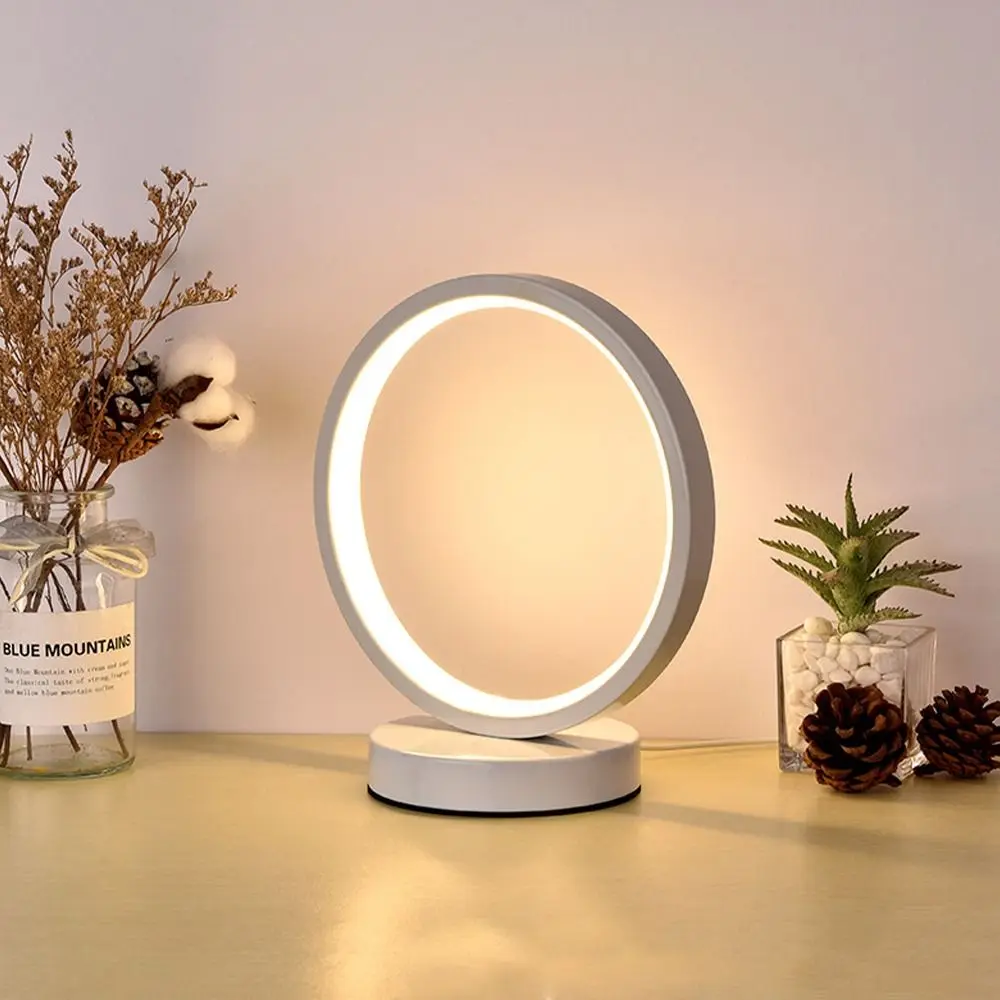 

Art Decorative Simple LED Circular Ring Table Lamp Modern Creative Night Light USB Plug Bedside Lamp Desk