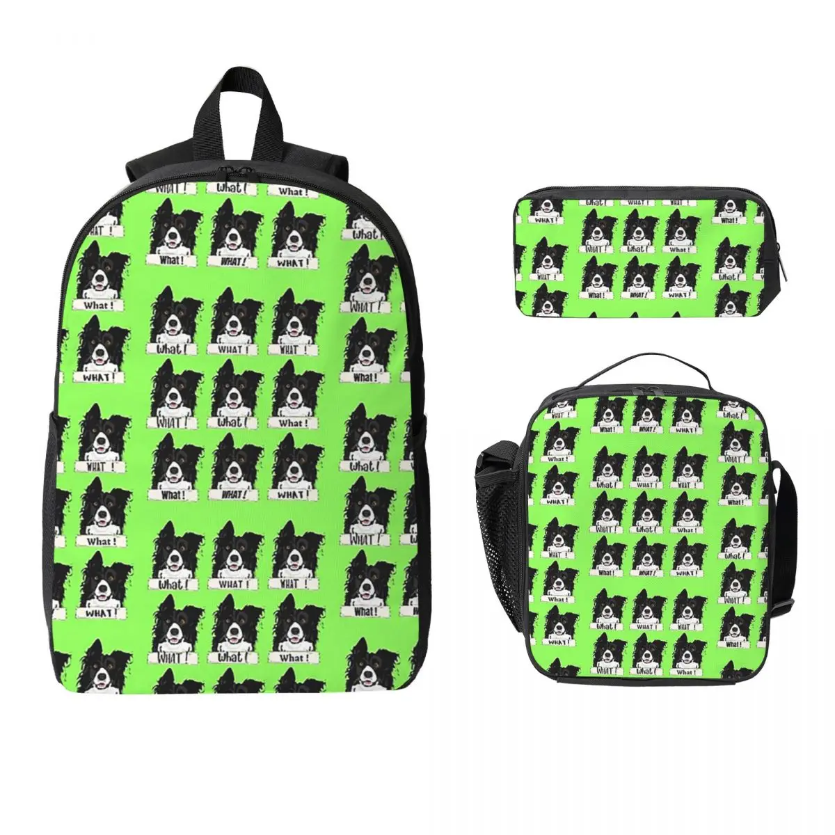 

Border Collie What Stickers And Gifts Backpack Student Boys Girls BookBag School Bag 3ps Insulated Lunch Bag Pencil Case