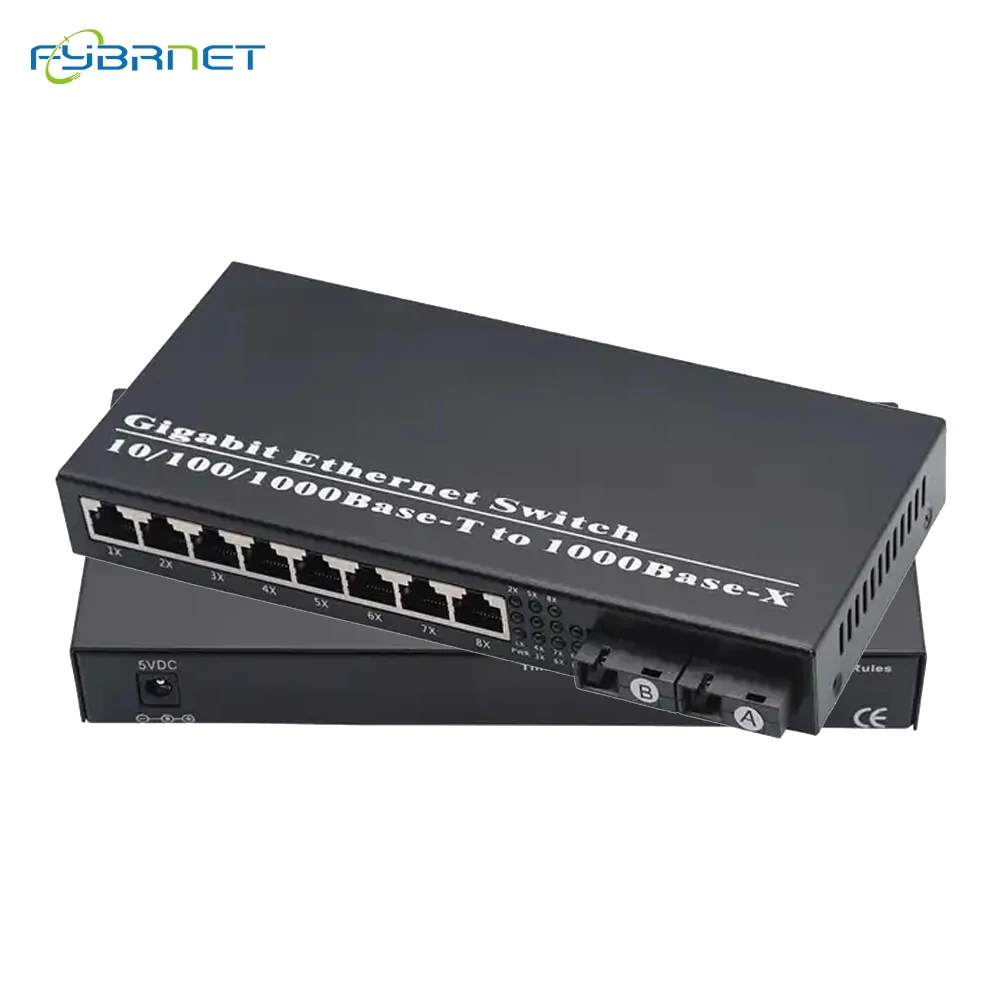 Gigabit Ethernet Fiber Switch Media Converter 8 RJ45 UTP and 2 SC fiber Port Transceiver 20KM SC Single Mode 10/100/1000M