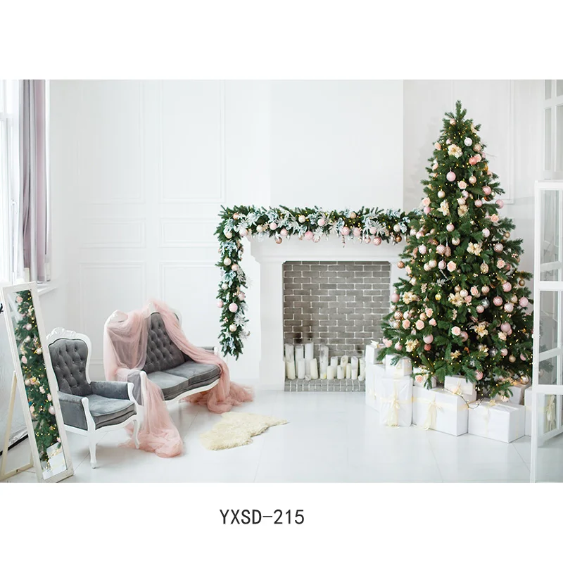 Nitree Christmas Indoor Theme Photography Background  Christmas tree Fireplace Children For Photo Backdrops YXSD-07