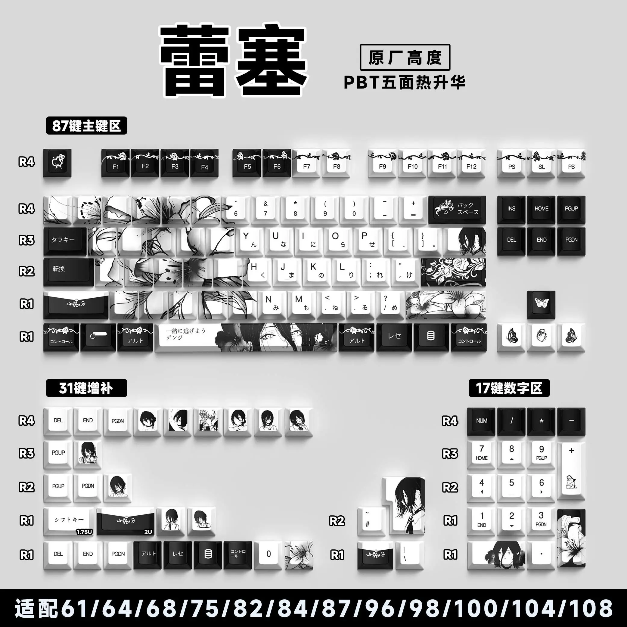 REZE アニメテーマキーキャップセットカスタマイズされた PBT 昇華