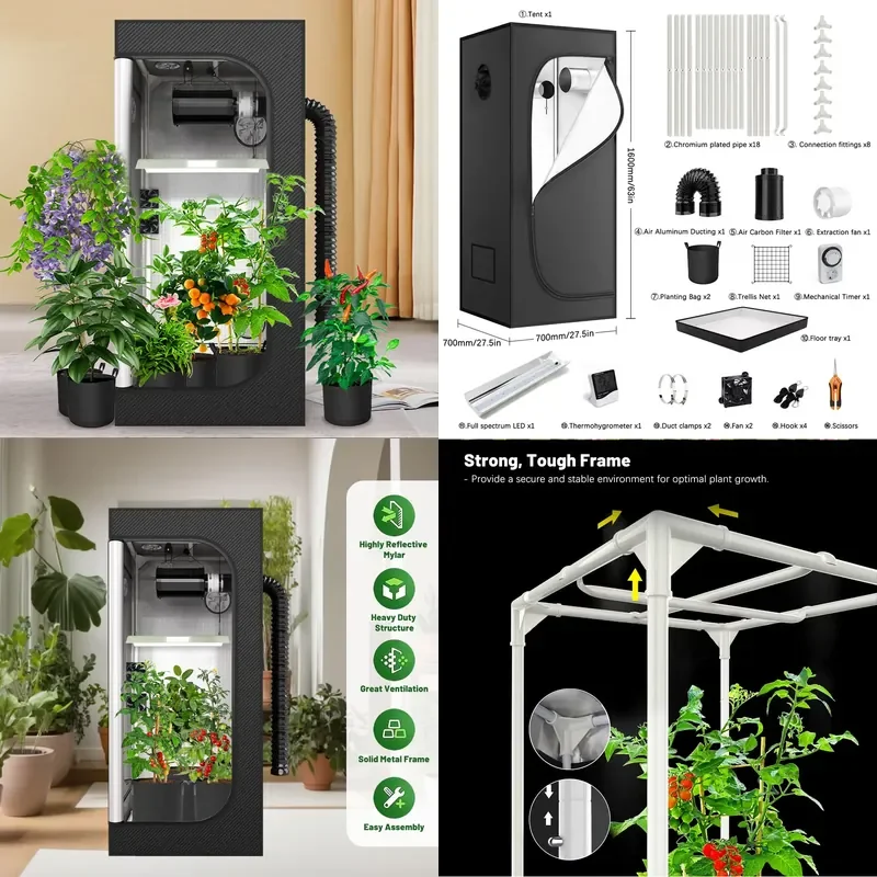 Professional Custom Full Spectrum Digital Planting Tent System Kit High Reflection Polyester Film 600D Oxford Cloth Household