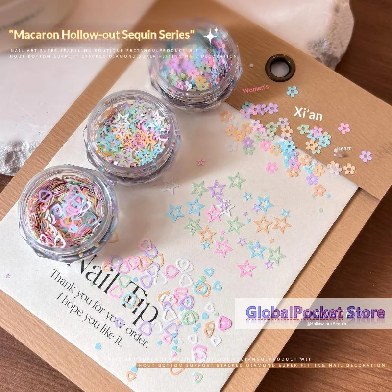 [TG823]Macaron Pastel Hollow Nail Art Glitter Sequins Various Shapes Soft Colors For DIY And Salon Nail Decoration
