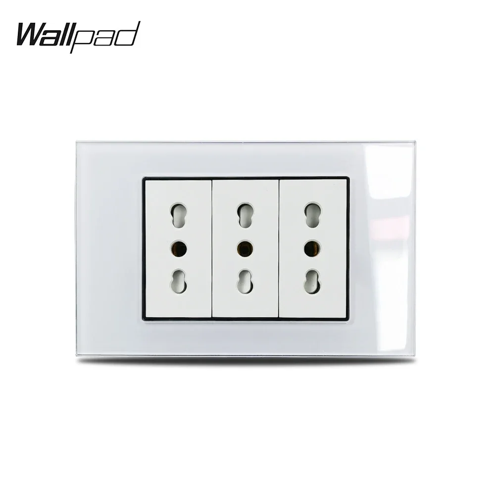 

118*75mm 3 Italian socket Wallpad L3 White Glass Panel 16A AC 110V-250V Triple Italian Ita. Italia Italy Power Wall Socket