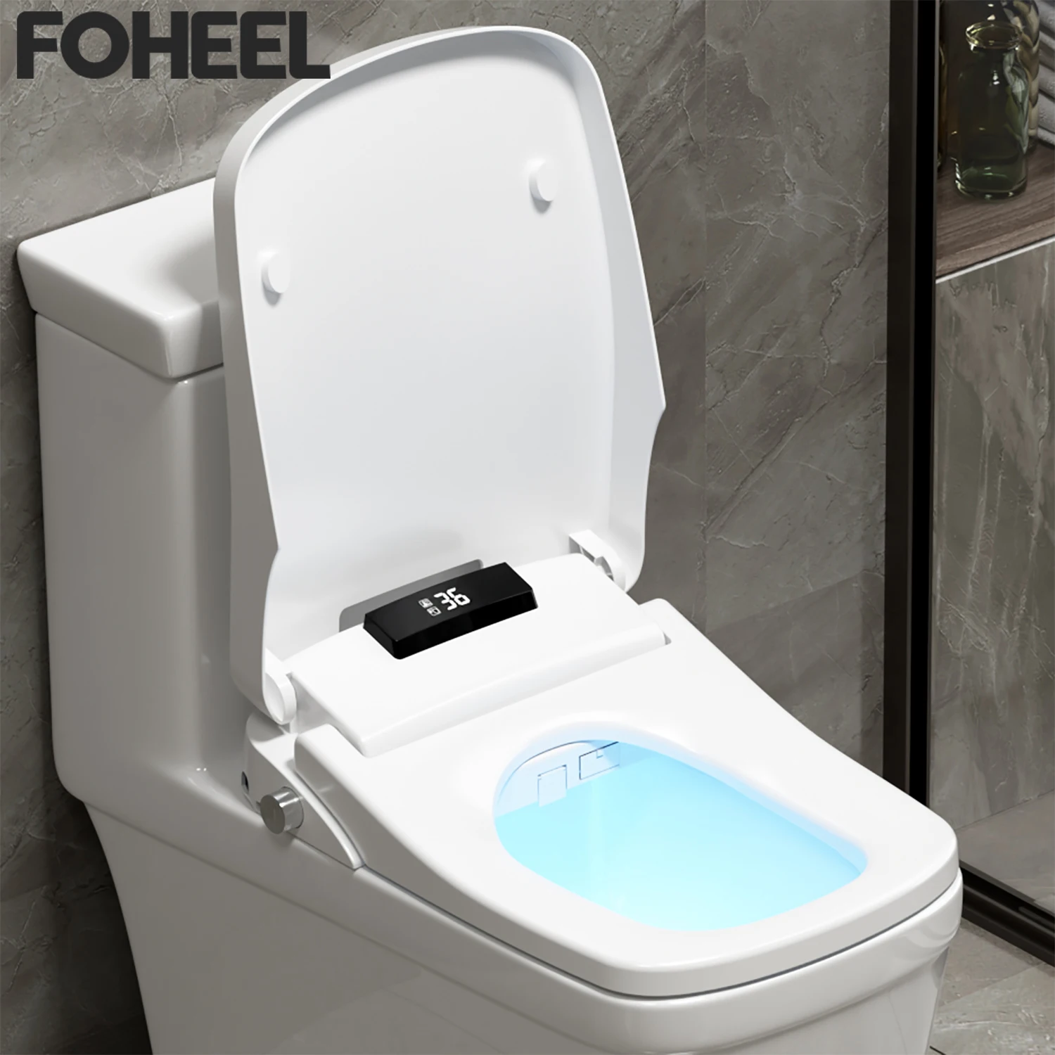 FOHEEL Square Shape Smart Toilet Seat Cover Auto Open Lid