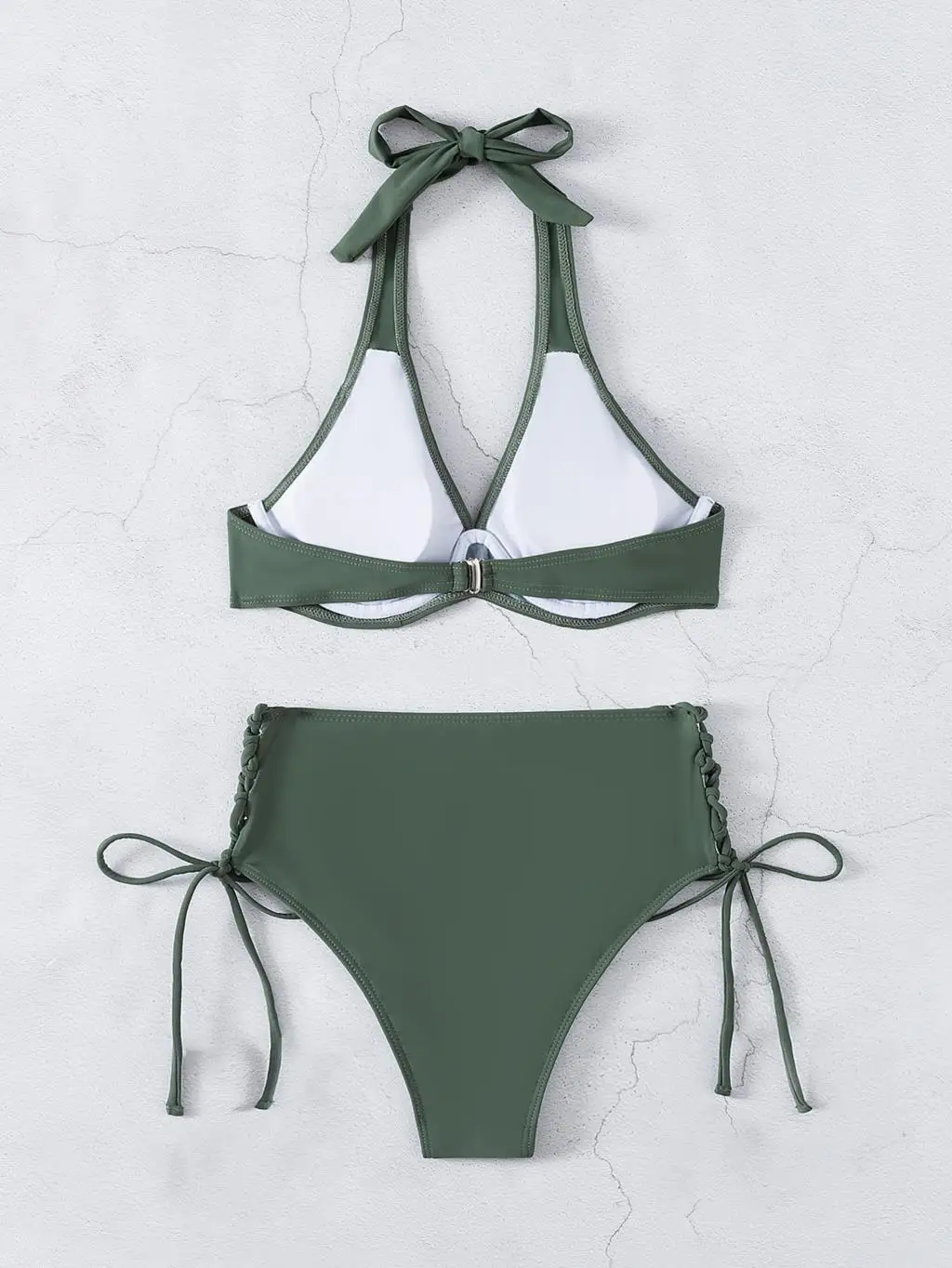 Biquíni Halter cintura alta para mulheres, swimwear push up, maiô verde feminino, moda praia monocromática, roupa de banho 2021