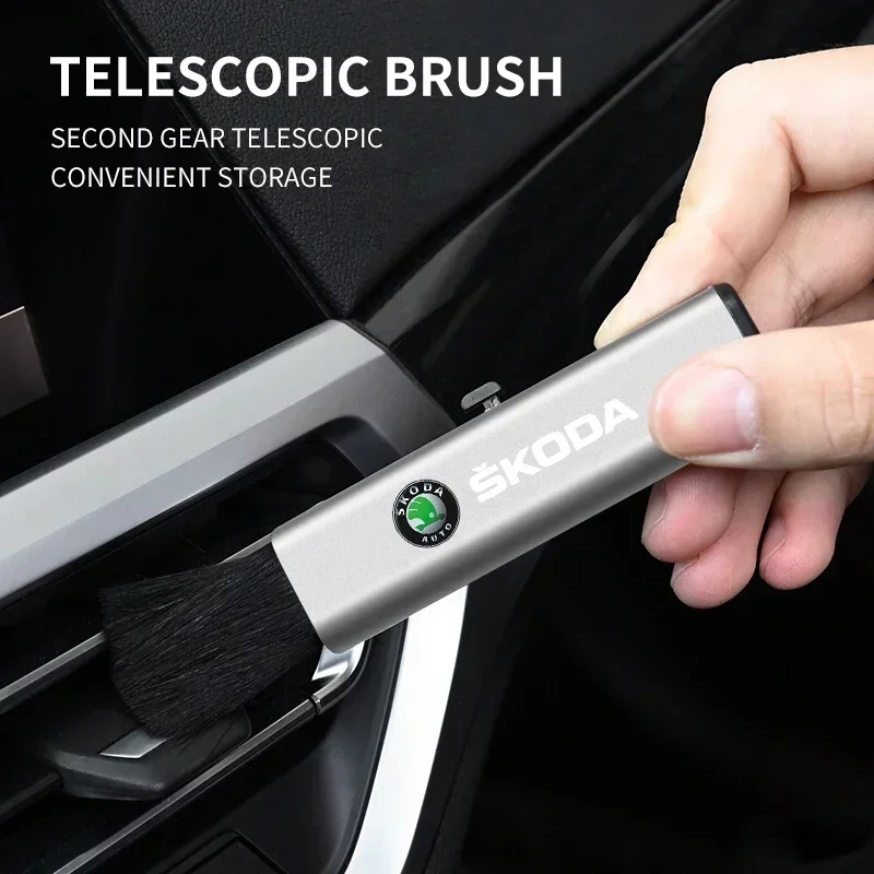 Car Cleaning Retractable Brush Air Vent Dusting Tool For Skoda Fabia Superb Yeti Octavia Rapid Kodiaq Mk3 A4 A6 A7 2 3 A5 Kamiq