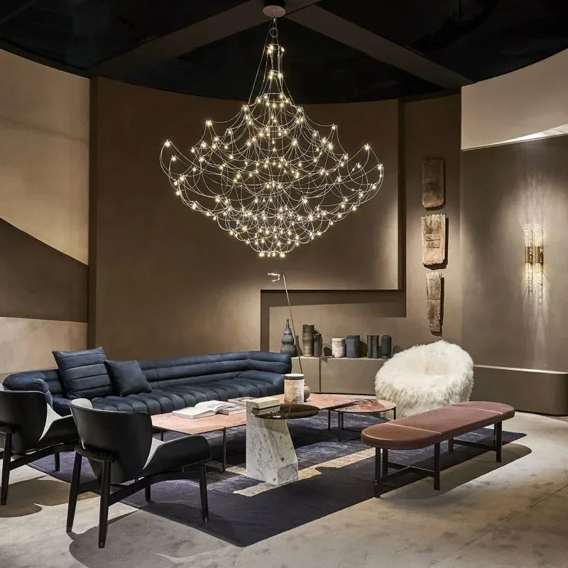 ثريا إيطالية فاخرة من الفولاذ المقاوم للصدأ، ردهة أرضية مزدوجة، فيلا غرفة المعيشة، مصباح مكعب بإضاءة اليراع #4