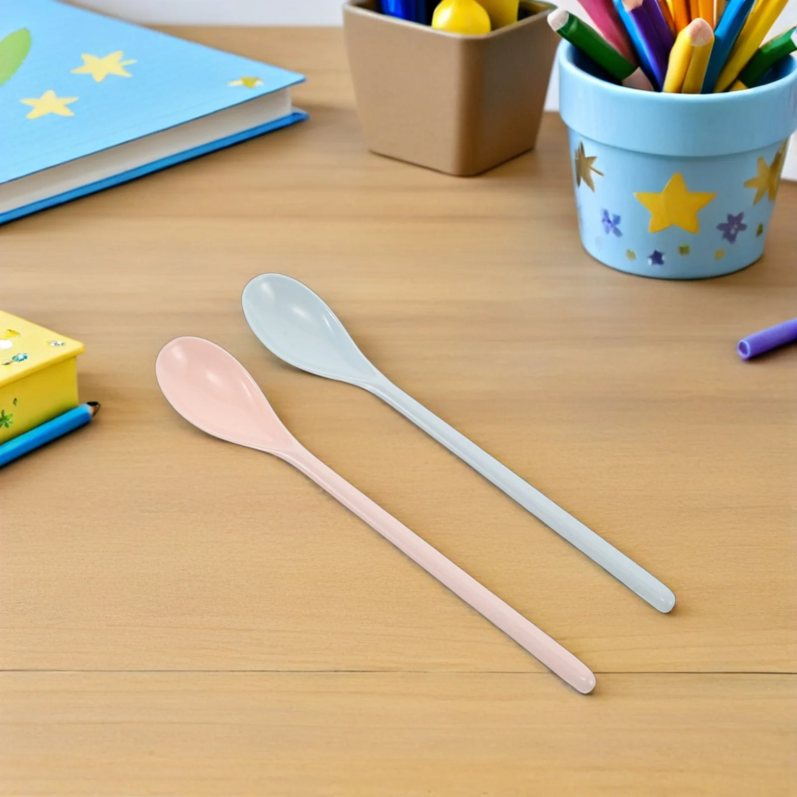 

6pcs Plastic Spoons Long Handle Stirring For 'S Feeding Utensils Condiments Spoon Reusable