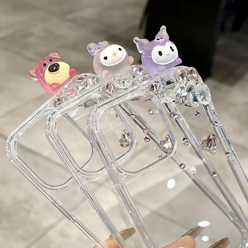 

My Melody Kuromi Anime Kawaii Sanrio Pendant Luminous Phone Case Cute Cartoon Apple 16promax Cover Gifts for Girls Boys