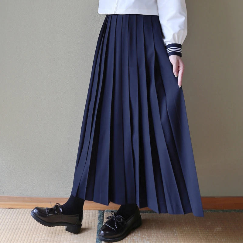 2024 Japanese Jk Uniform Casual Style Summer and Autumn Dark Blue Black A Line Waist Slim Fit Medium and Long Dress For Girls