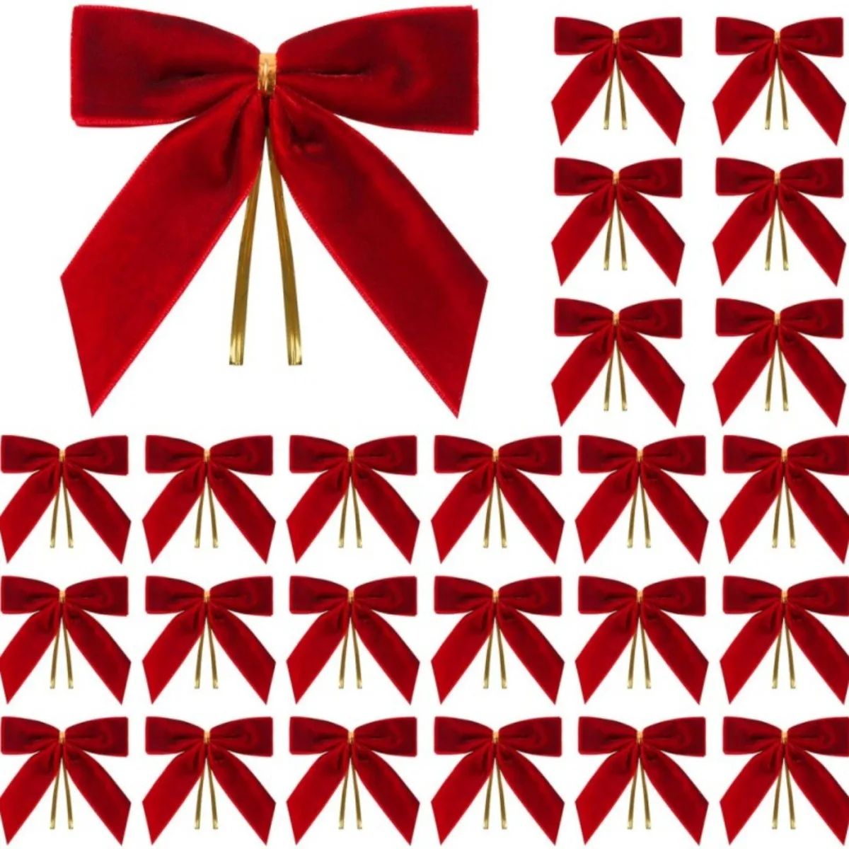 

24 Pcs Red Small Velvet Christmas Bows for Christmas Tree Wreath Gift Wedding Party for Treat Bag Bakery Candy Bags Home Decor