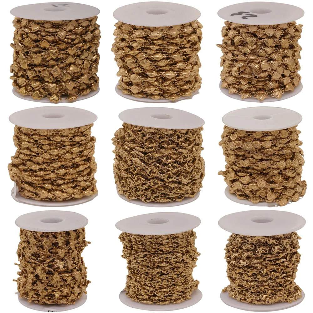 Cadenas de Eslabones de Acero Inoxidable con Baño de Oro PVD de 1M, Diseño de Corazón, Estrella y Flor, para Fabricación de Joyería DIY, Collares, Cadenas Corporales, Venta al por Mayor a Granel