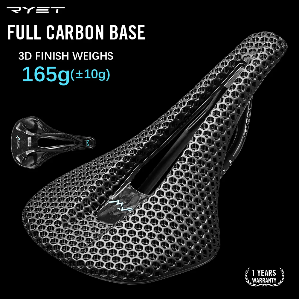 RYET 3D Printed Full Carbon Saddle 140mm Super Light 165g Road MTB Racing Bicycle Seat Cushion Cycling Seating Bike Cushion Part