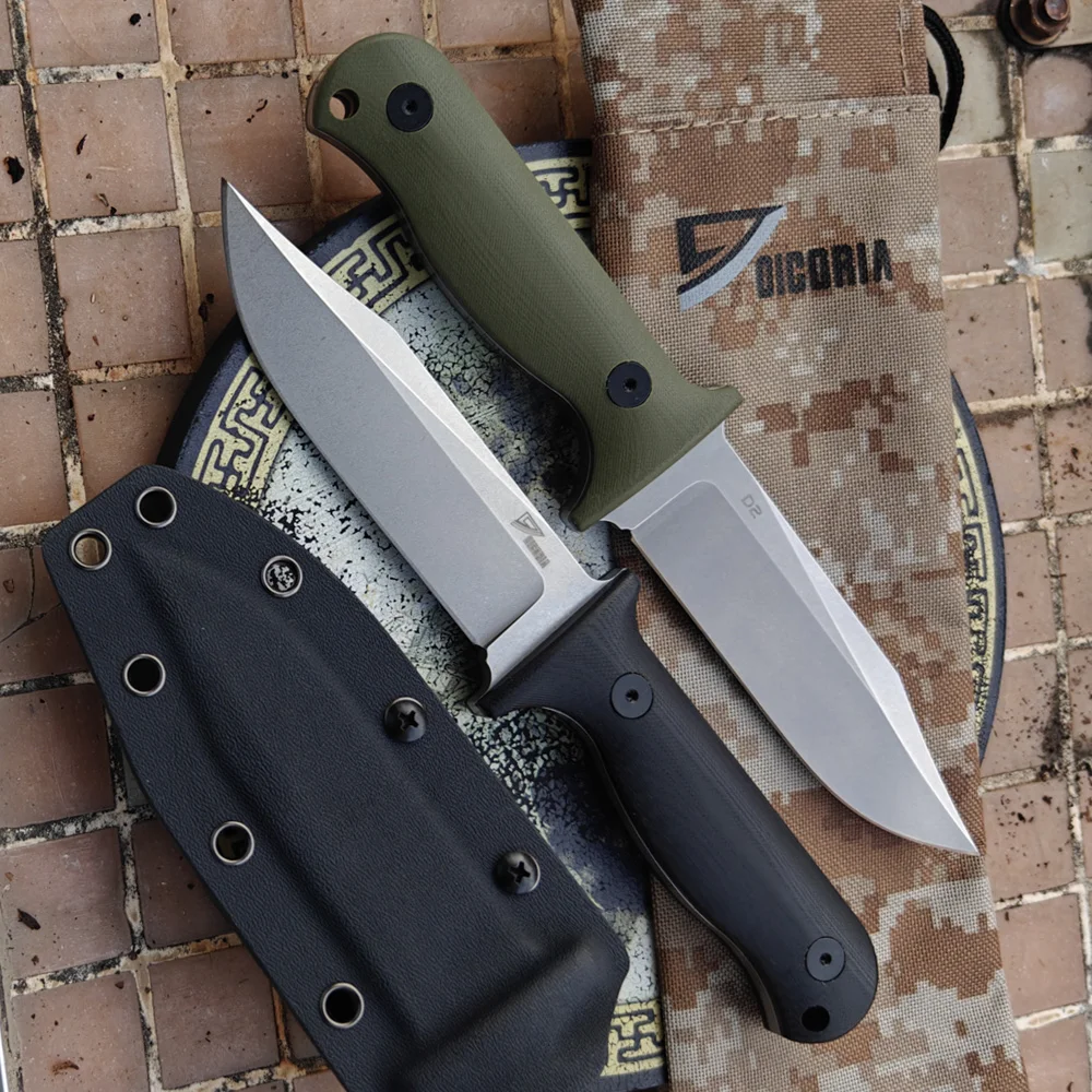 DICORIA 100% D2 Steel DK16 Bowie Fixed Blade Knife G10 Handle Tactical Hunting Straight Knives Camping Survival Outdoor EDC Tool
