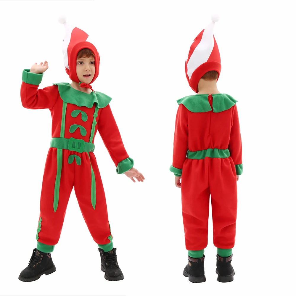 2025 عيد الميلاد قزم الاطفال تأثيري حلي الصبي شجرة يترك لعب الأدوار الزي الأخضر سانتا كلوز أداء الحفلات ملابس تنكرية #1