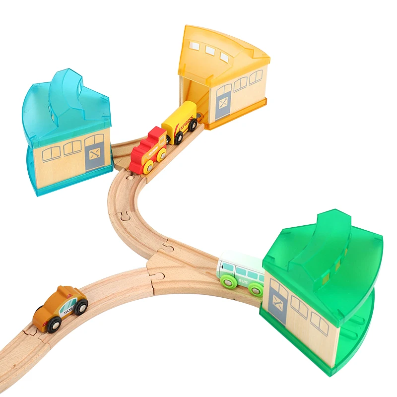 Plastic Transparent Parking Garage Compatible With Wooden Train Track Accessorie Children\'s Train Assembled Educational Toys S11