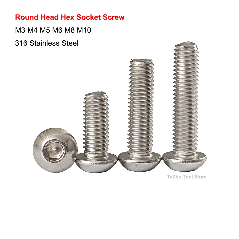 

M3 M4 M5 M6 M8 M10 Marine Grade 316 Stainless Steel Button Head Socket Cap Screws Allen Bolts ISO7380 Round Head Hex Drive Screw