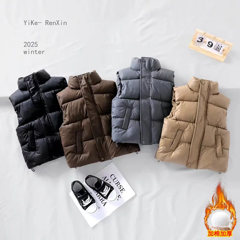 

Children Boys Winter Vest Stand Collar Toddler Kids Boys Padded Warm Wasitcoat Short Down Cotton Vest 4-10 Years Solid Down Coat