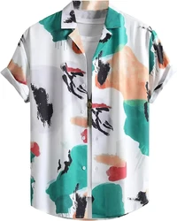 Summer men's And women's Personalized Irregular Pattern Print Design Tops short-sleeved Fashion Shirts Buttoned Versatile Tops