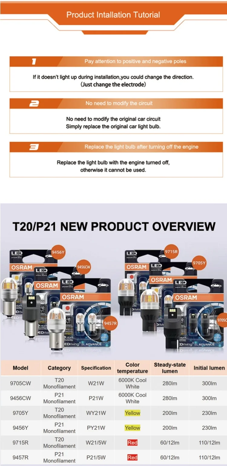 OSRAM Upgrade LED-Signalleuchte S25 P21W PY21W P21 5W LEDriving SL Advance 1156 1157 LED Auto Nebelscheinwerfer Brems-Positions-Stopp-Lampe 2X – Detail 2