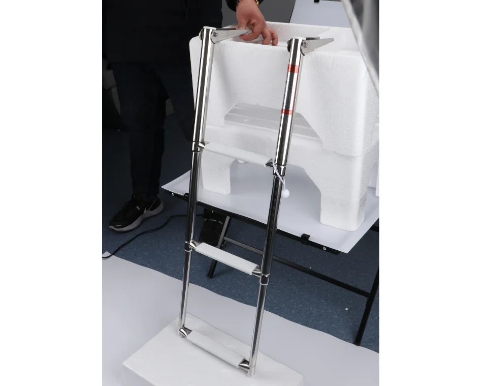 SS Telecscoping Drop Ladder,mirror Polished Marine Boat Accessory,telescopic Adjustable Support Steps Foldable Boarding Ladders