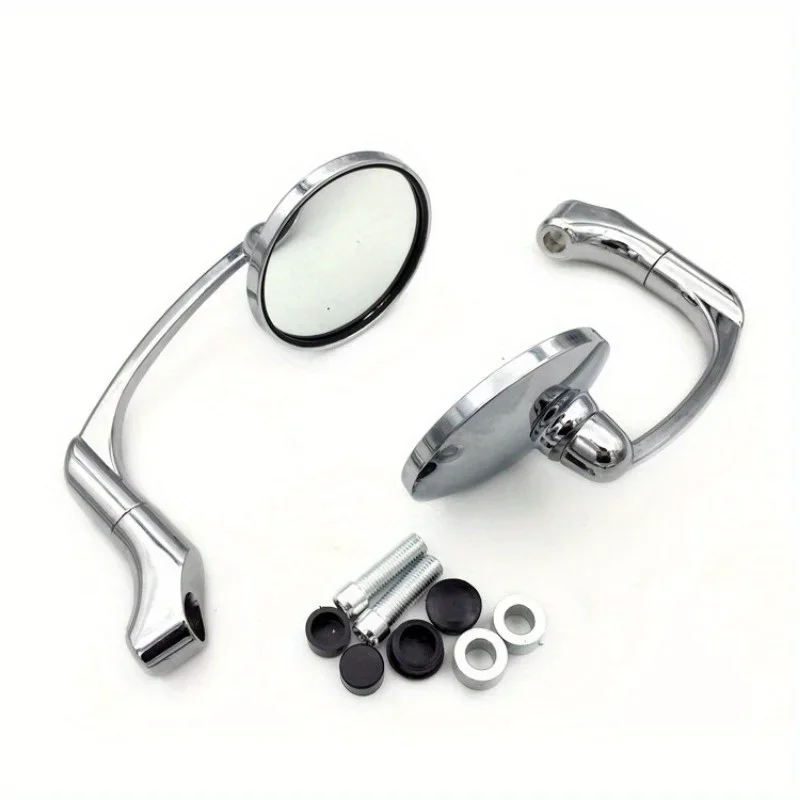

Universal Motorcycle Side Mirrors - Electroplated Round Vintage Style, Flat Lens & Sturdy Aluminum Mounting Bracket