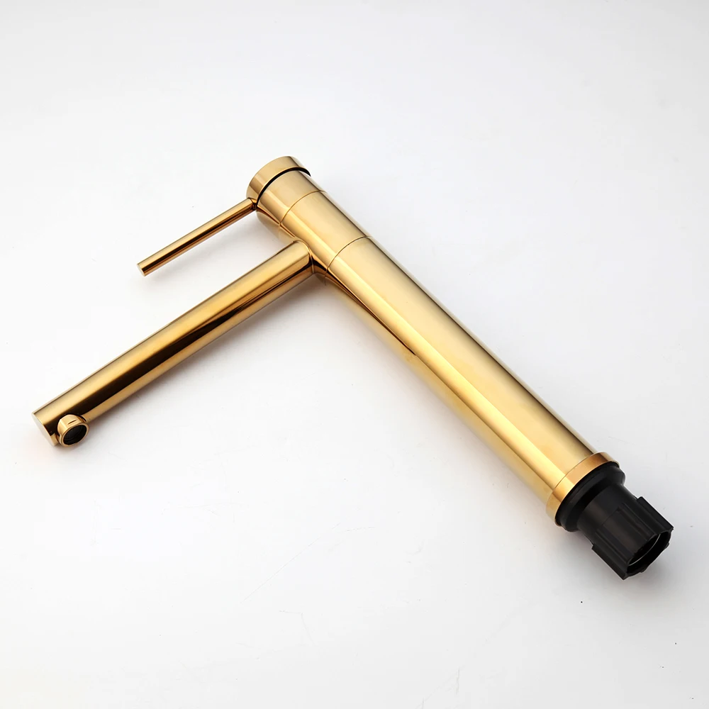 JIENI Bathroom Basin Faucet Vessel Sink Mixer Deck Mounted Long Spout Gold Plated & Chrome Polish Single Handle Water Mixer Taps