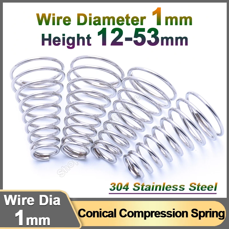 

Tower Springs Stainless Steel Conical Cone Compression Spring Small Taper Pressure Compressed Spring Wire Dia 1mm Length 12-53mm