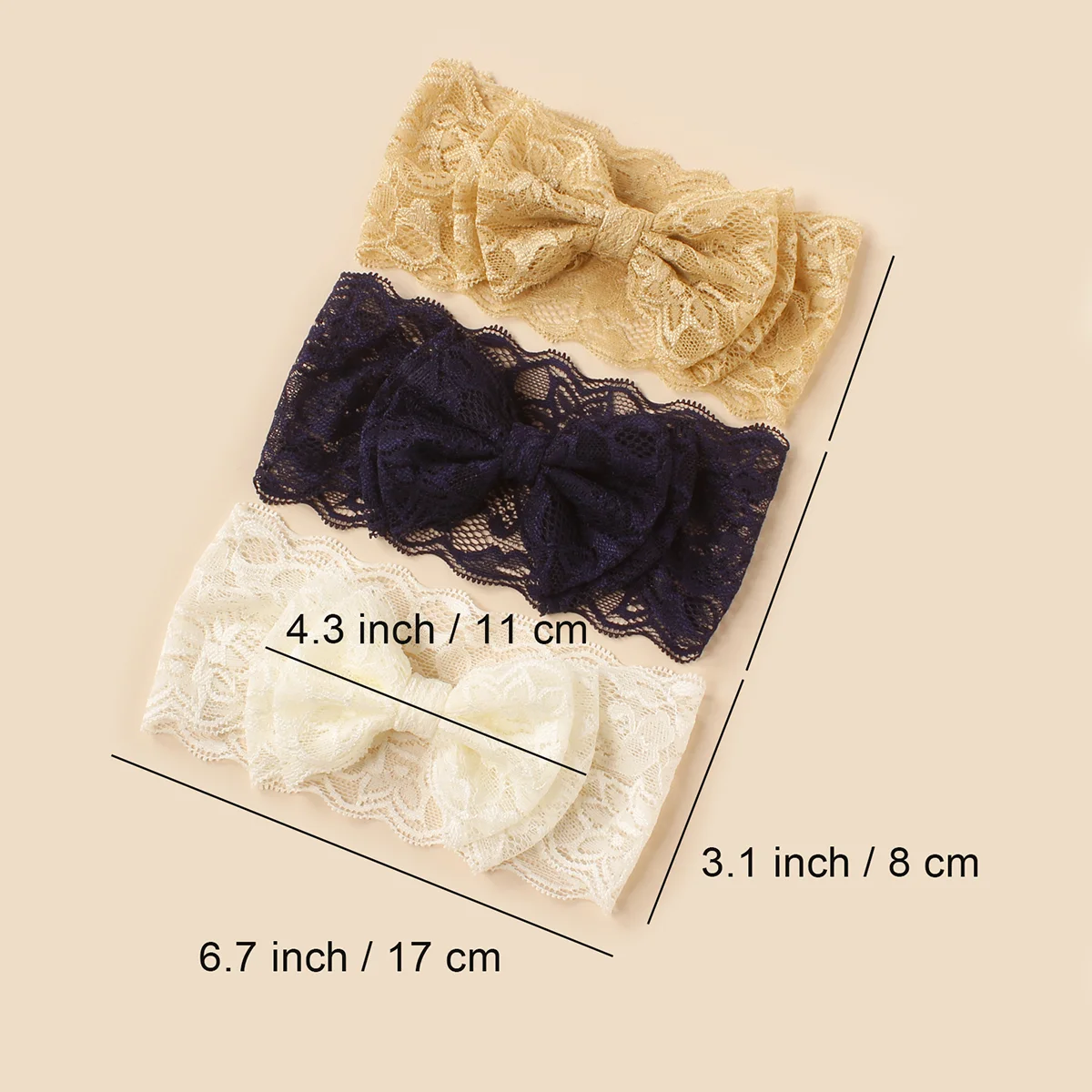 3Pcs/Set Baby Fashion Headband Double Layers Lace Bow Elastic Hairband For Girls Kids Decoration Hair Accessories