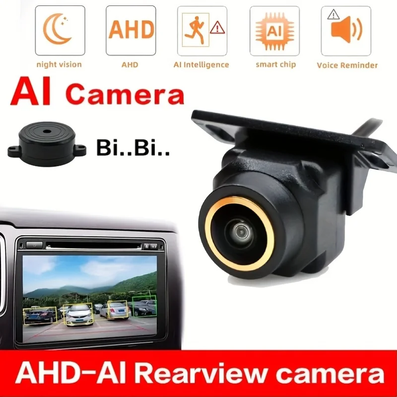 

AI Smart Car Camera AHD 1080P Wide-Angle Fisheye Lens for Front/Rear/Side View Obstacle Warning&Distance Display No Blind Spots
