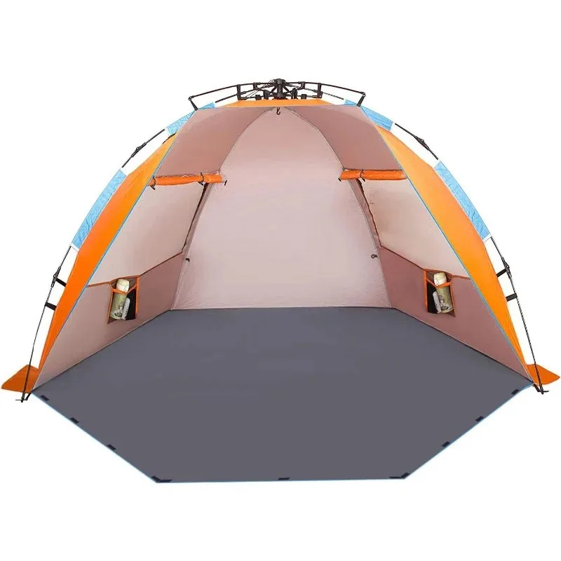 Tent for Beach with Carrying Bag, Stakes, 6 Sand Pockets, Anti UV for Fishing Hiking Camping, Waterproof Windproof, Orange