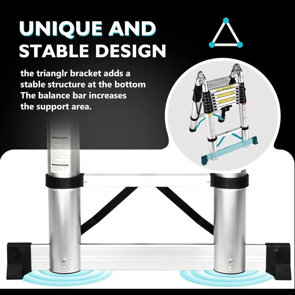 Escalera telescópica de aluminio, Marco compacto, 16,5 pies, 330 libras de capacidad, novedad de 2024