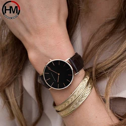 Hannah Martin Casual Sports Quartz Watch Women Waterproof Leather Wrist Watches Black Ladies Watches Bracelet Relogio Feminino
