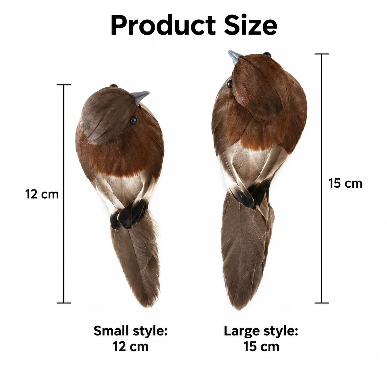 4PCS Artificial Bird Ornaments Brown Feather Decorations for Home Garden Tree Display