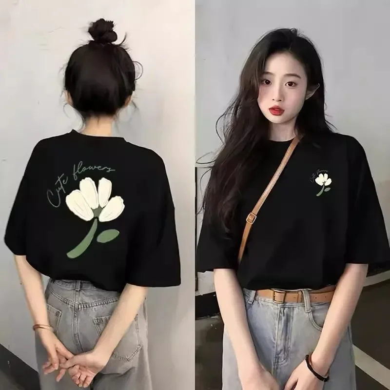 Heavyweight Summer Short Sleeves T-shirt Printed Niche College Style Youth All-Match Top harajuku graphic t shirts women t shirt