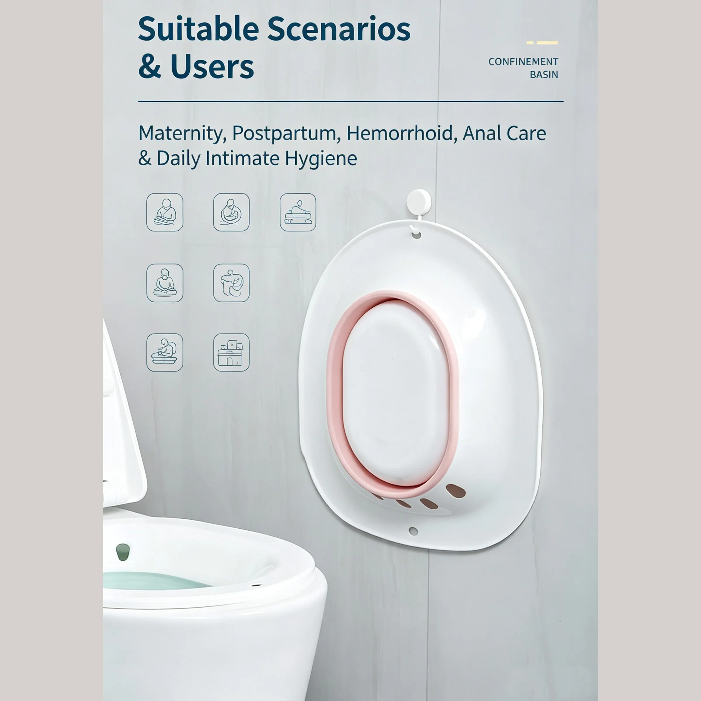 Foldable Sitz Bath for Toilet, No-Squat Perineal Soaking Basin for Pregnant Women, Postpartum Hemorrhoid Anal Care,Hip Cleaning