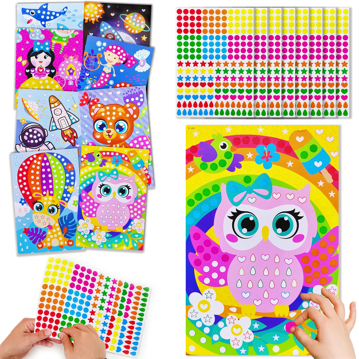 Children Dot Coloring Book DIY Color Dot Cartoon Animal Drawing Mosaic Puzzle Stickers Children Learn Creative Educational Toys