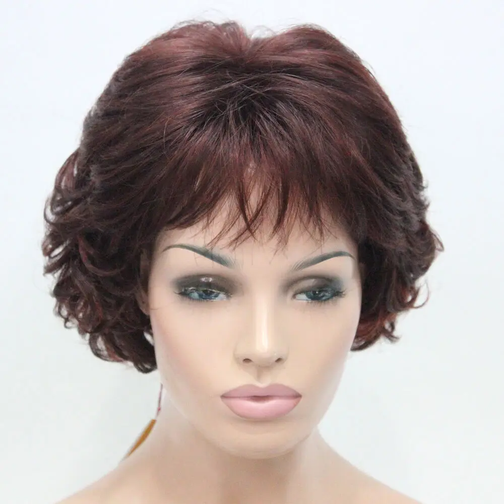 New Wavy Curly Auburn Mix Red Short Synthetic Hair Full Women's daily Party Wig