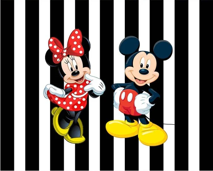 Mickey Mouse Backdrop Black and White Vintage Mickey Mouse and Red Minnie Mouse Baby Shower Background Vinyl Birthday Background