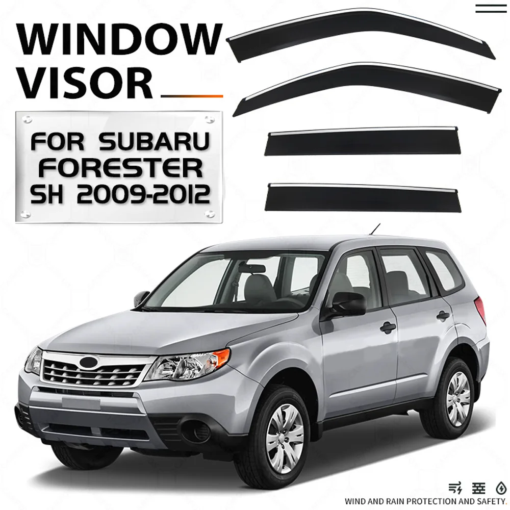 

Chrome Strips Rain Guards for SUBARU Forester 2009-2012 Window Visor Wind Deflectors Door Visor Vent Shades Ventvisor