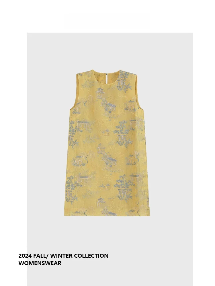 Elegante Vestido de Mujer Estilo Chino con Bordados, Falda Midi de Verano, Estilo Commute Forever 21 LanTing, Sin Mangas, Largo Medio