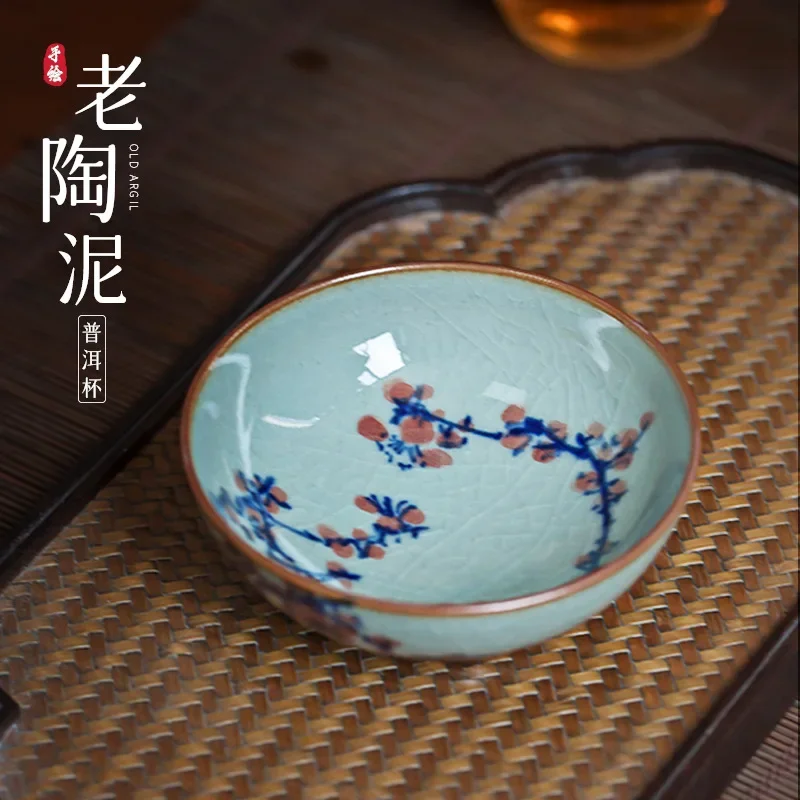

Jingdezhen old clay handmade antique ceramic teacup, Pu'er cup, single hand-painted blue and white porcelain master cup, tea cup