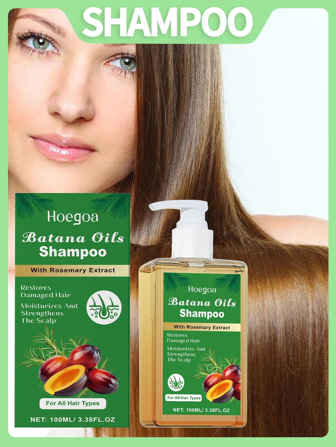 

Шампунь для ухода за волосами Batana, 100 мл, шампунь для роста волос, нежный питательный и разглаживающий шампунь с розмарином для волос