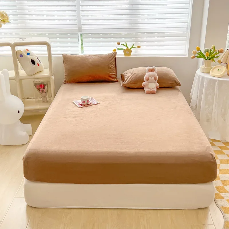 Velvet Thermal Bed Sheets Plush Fabric Mattress Cover for Winter BedCover Bed Linen Set for Single Double King Queen Bed