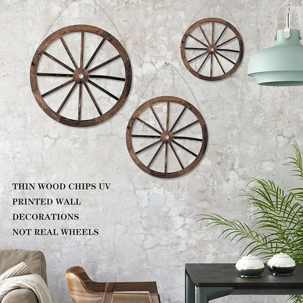 Rustic Wall Decor Set Decor Farmhouse Wall Art Brown Wooden Wagon Wheel Boxwood Material Vintage Farmhouse Design