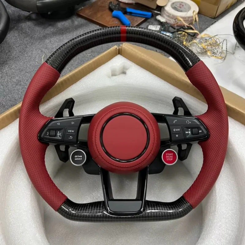 Volante de carro em fibra de carbono e couro para Audi A3 A4L A5 A6L Q5L A8L A7 Q2L Q2 S4 Q7 TT, acessório de interior para carro.